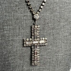 Vintage Rhinestone Cross Pendant Necklace
